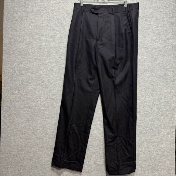 Brooks Brother Navy Madison Fit Wool Pleated Cuffed Leg Pants Men's Size 34x34 - Picture 1 of 11